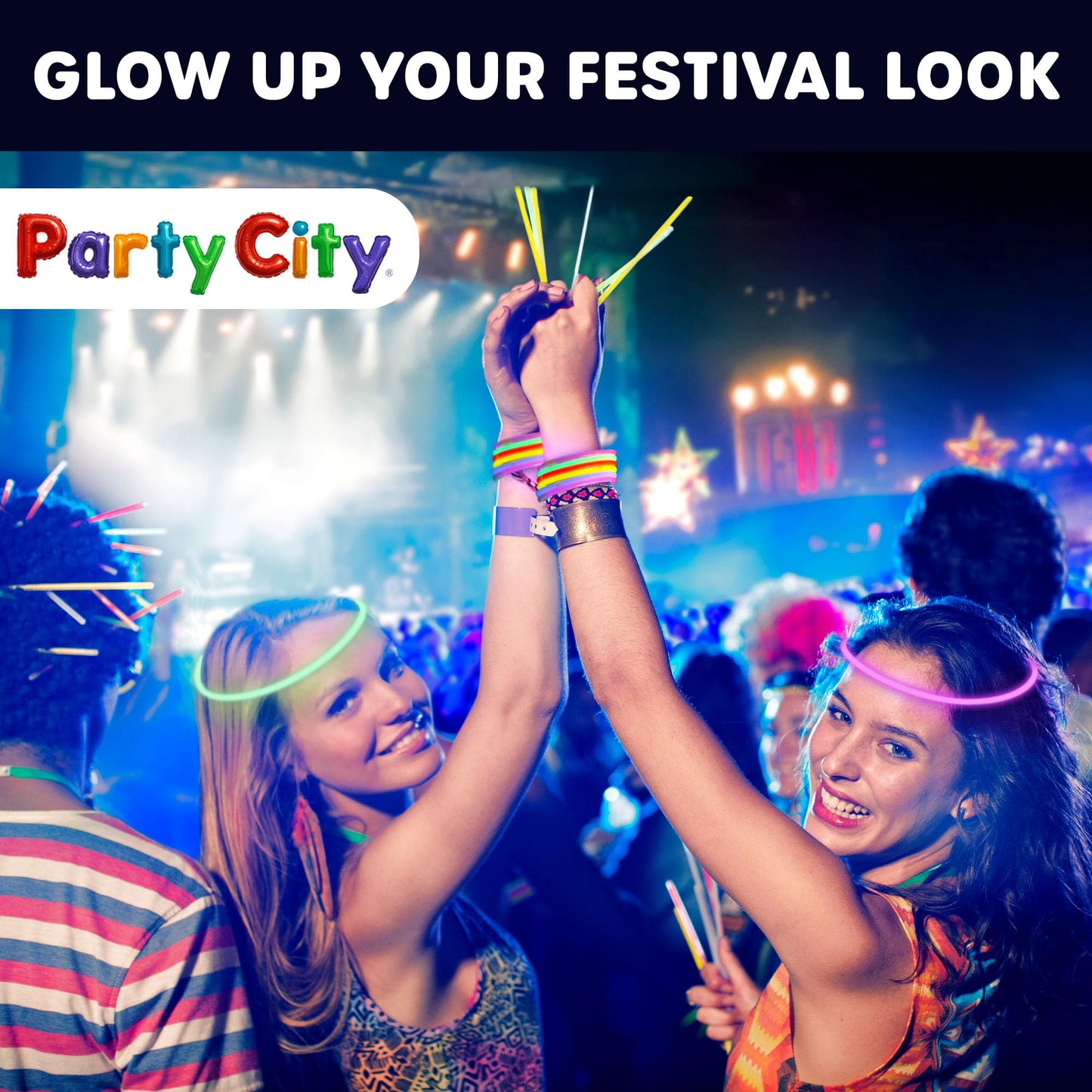 Party City 100 Glow Sticks Bulk Party Pack 8”– Neon Glow in the Dark Party Supplies, Glowsticks with Connectors Bracelets & Necklaces, Light Up Favors for Kids, Adults, Birthdays, Parties, Decorations