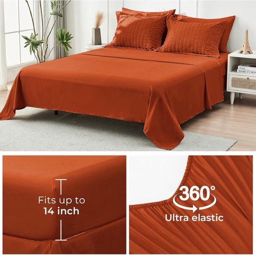 HYMOKEGE Twin Comforter Set - Burnt Orange Seersucker 5-Piece Luxury Bedding Set | All-Season Comfort