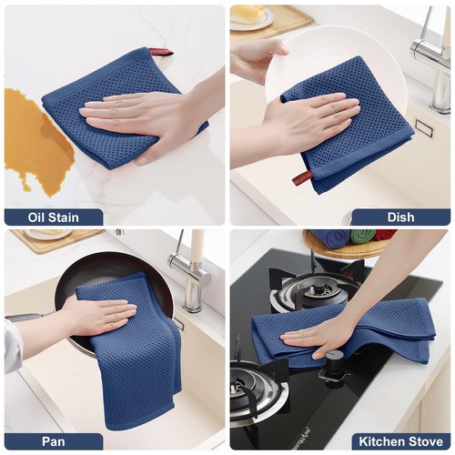 Homaxy 100% Cotton Kitchen Towels and Dishcloths Set, 12 x 12 Inches and 13 x 28 Inches, Set of 8 Bulk Kitchen Towels Set, Ultra Soft Absorbent Dish Cloths for Washing Dishes, Navy Blue