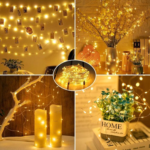 Fairy Lights Battery Operated String Lights - 12 Pack 7ft 20 LED Warm White Silver Wire for DIY Decor