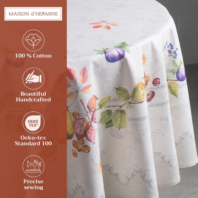 Maison d' Hermine Table Cloth Round Table 100% Cotton 63 Inches Fall Tablecloth Reusable Everyday Use for Thanksgiving Christmas Decorations Dining Farmhouse Party (Fruit D'Hiver)