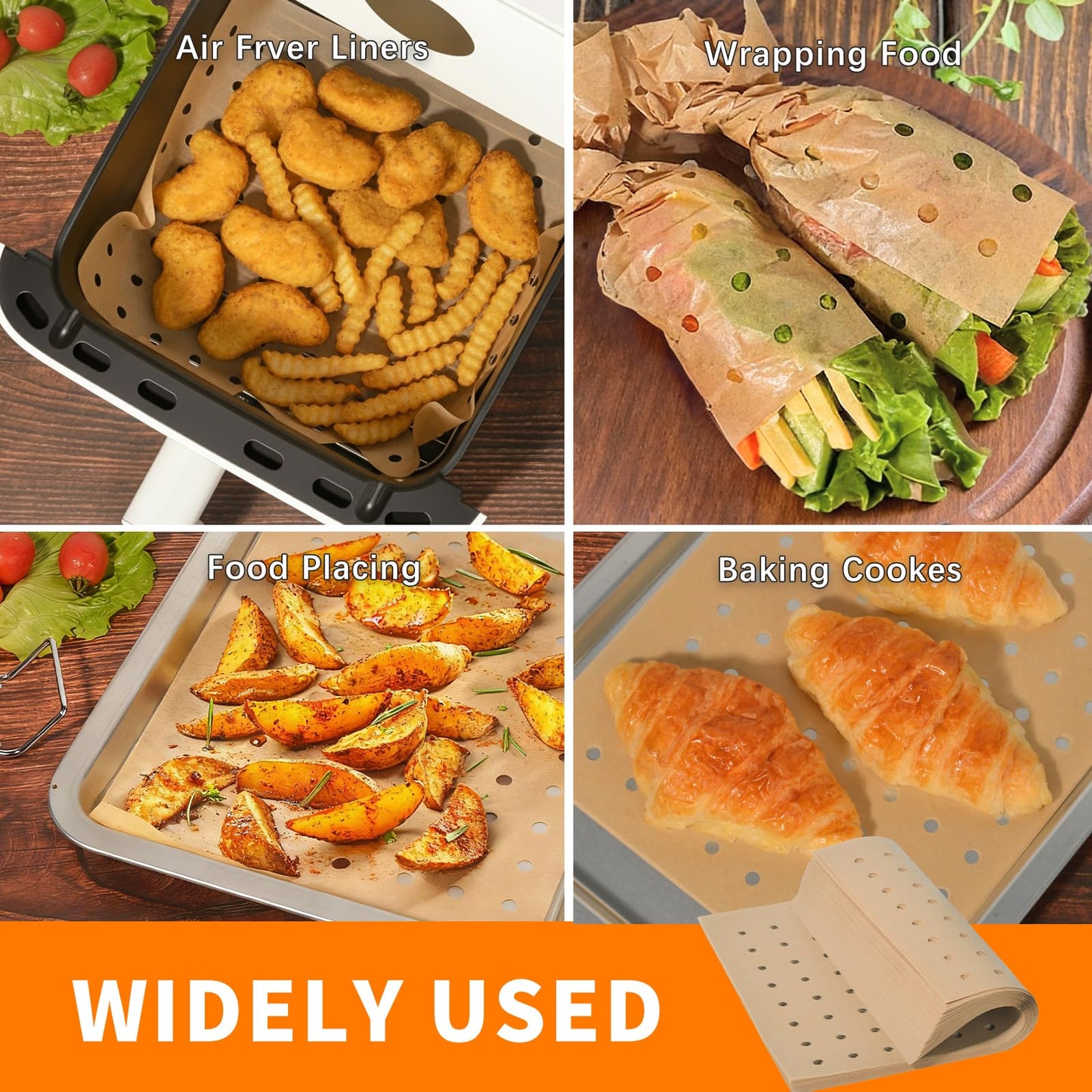 MEIYA Air Fryer Liners Disposable, 180Pcs Parchment Paper Sheets for Air Fryer, Oven, Toasters, 9x11 Inch rectangle Non-Stick Air Fryer Liner, Unbleached Oven Liners for Bottom of Oven