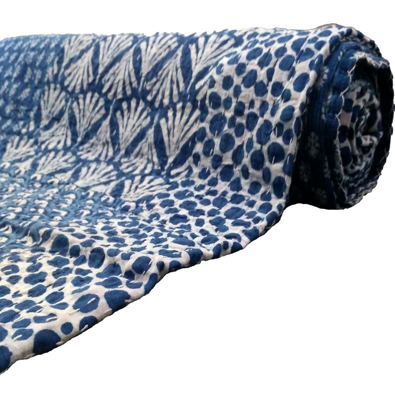 Trade Star Reversible Kantha Quilt Ethnic Cotton Queen Size Ajarak Bedspread Throw for Home Decor (Pattern 11)
