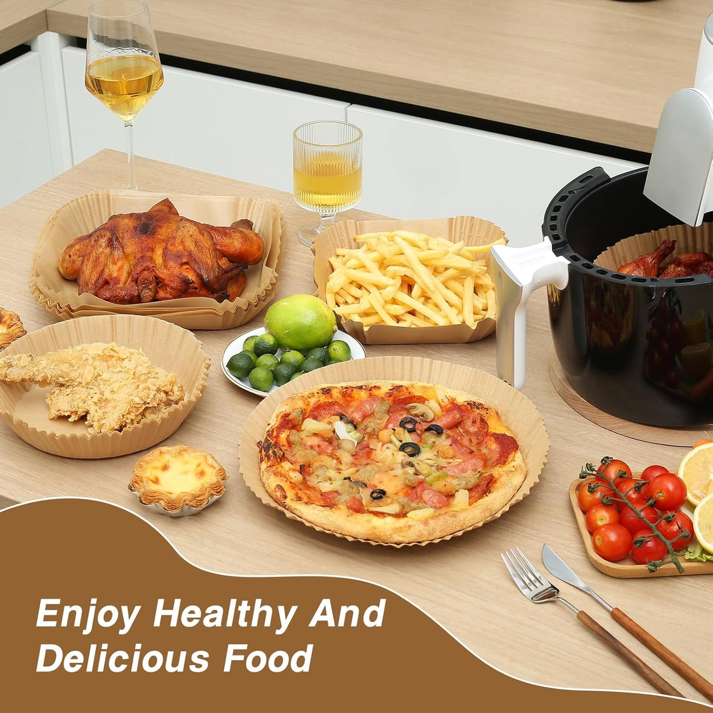 Air Fryer Liners | 100PCS Non-Stick Parchment Paper for 3-5QT Air Fryers & Microwaves - 6.5 Inch Square