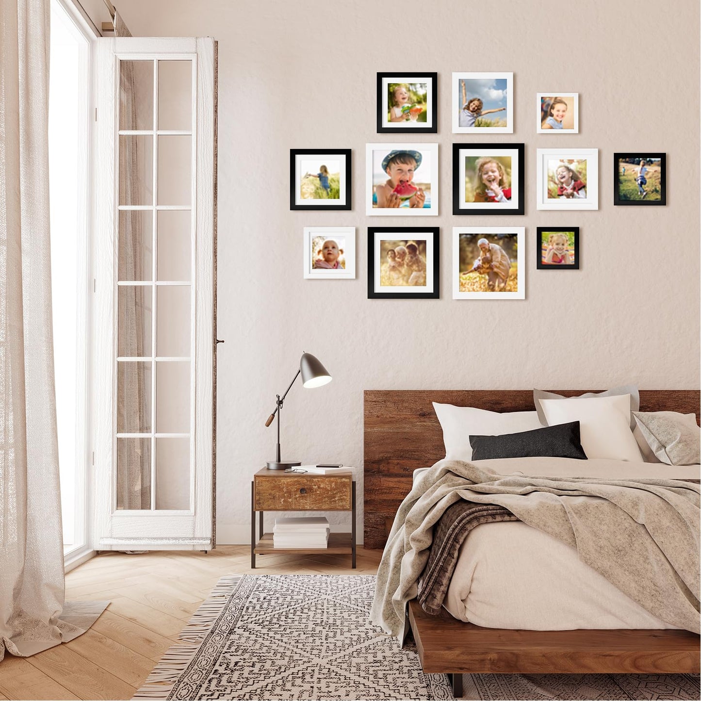 KINLINK 12x12 Picture Frames White, Square Photo Frames with Plexiglass for Picture 8x8 with Mat or 12x12 without Mat, Composite Wood Picture Frames for Top and Wall Mounting, Set of 4