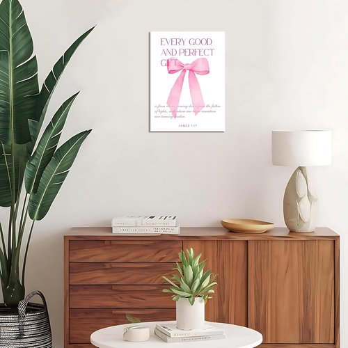 Coquette Pink Bow Wall Art | Inspirational Bible Verse Decor | 12x16 Inch Set of 3 for Teen Girls