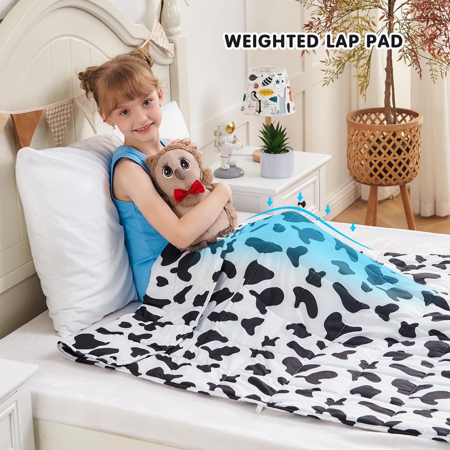 yescool Weighted Blanket 3 Pounds Cooling Weighted Lap Blanket, Cow Print Heavy Blanket for Sleeping, Comfortable Weighted Throw Blanket for 20-40lbs,36"x48"