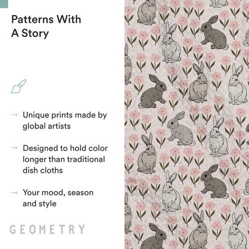 GEOMETRY Kitchen Dish Cloths - Quick Dry Dishcloths for Kitchen - Premium Dish Rags with Geoweave - (Bunny Bloom, 3-Pack Set)