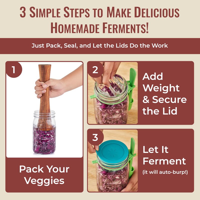 Master Fermentation Kit for Wide Mouth Mason Jar by The Amish Chef - Pickle Kit, Kimchi, Sauerkraut Making Kit - Fermentation Airlock Lids
