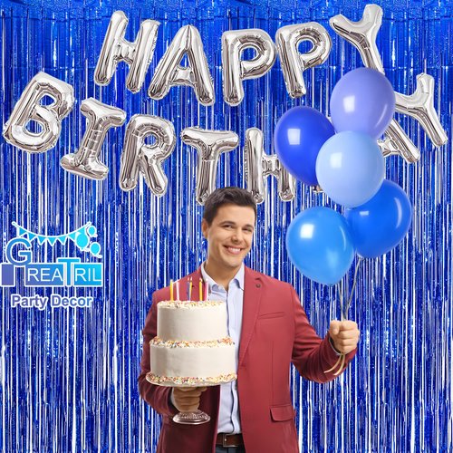 Dark Blue Tinsel Backdrop Streamers - GREATRIL Party Streamers Backdrop Foil Fringe Curtains for Birthday Royal Boys Men Decorations - 1m x 2.5m - Pack of 2