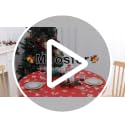 Moosfor Round Spandex Christmas Red Fitted Tablecloth for 36-44" Tables - Elastic Edge