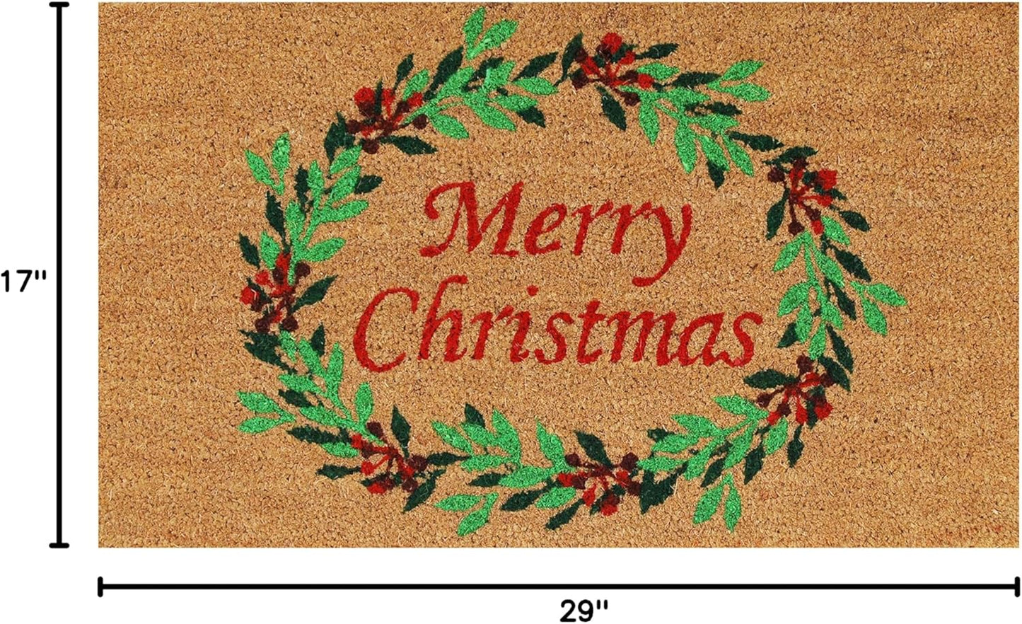 Christmas Wreath Doormat - 17" x 29" - Colorful Holiday Entrance Mat by Calloway Mills