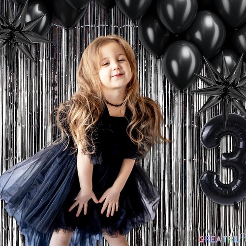 GREATRIL Black Tinsel Curtain Backdrop - Foil Fringe Streamers for Birthday & Halloween Decor - 1m x 2.5m | Pack of 2