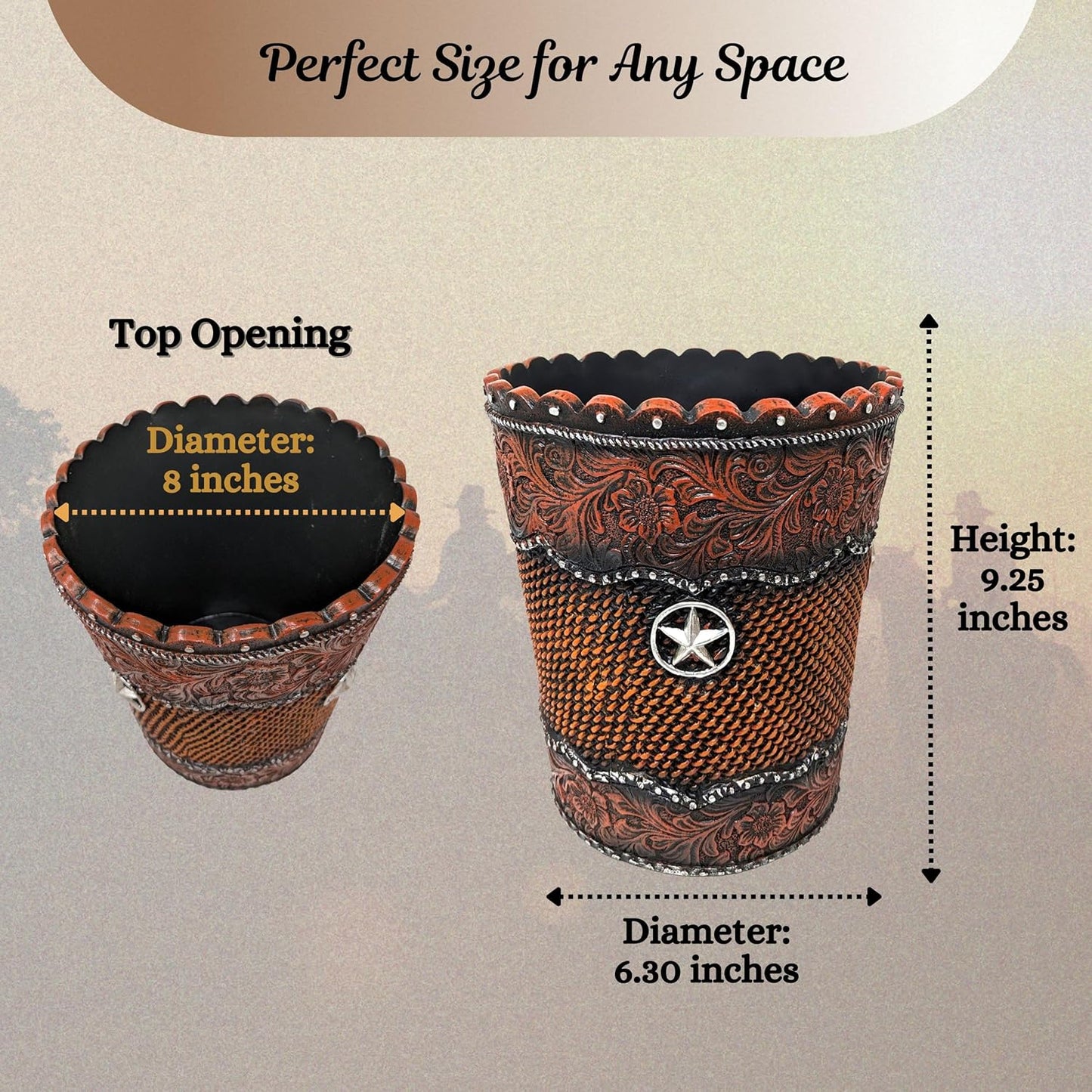 BestGiftEver Rustic Tooled Leather Look with Star Accent Resin Storage Bin | Western Multi-Purpose Home Decor for Bedrooms, Bathrooms, Living Rooms | Perfect for Cowboy Ranch Style Enthusiasts