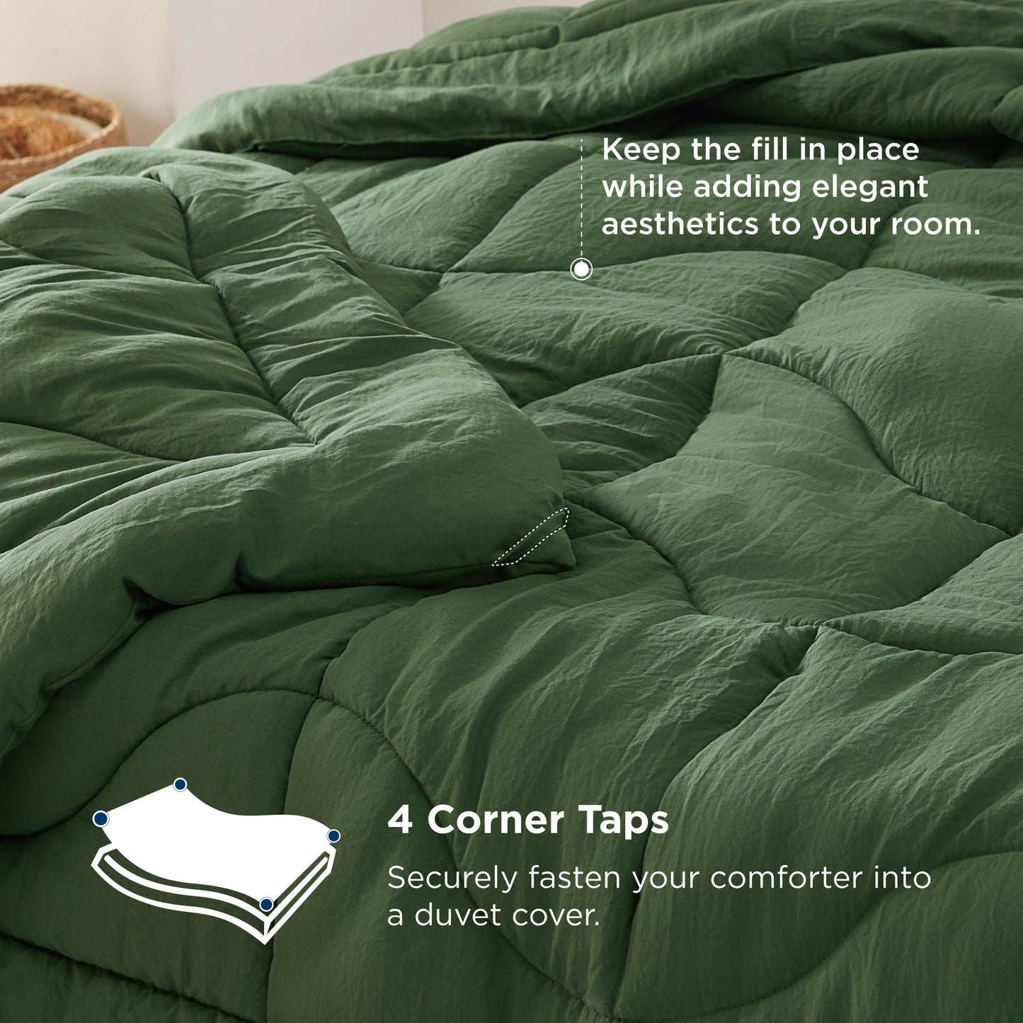 Bedsure Comforters Queen Size, Down Alternative Comforter for All Season, Soft Prewashed Comforter with 4 Tabs, Lightweight & Warm Bedding- Machine Washable (Olive Green, Queen, 88x88 inches)