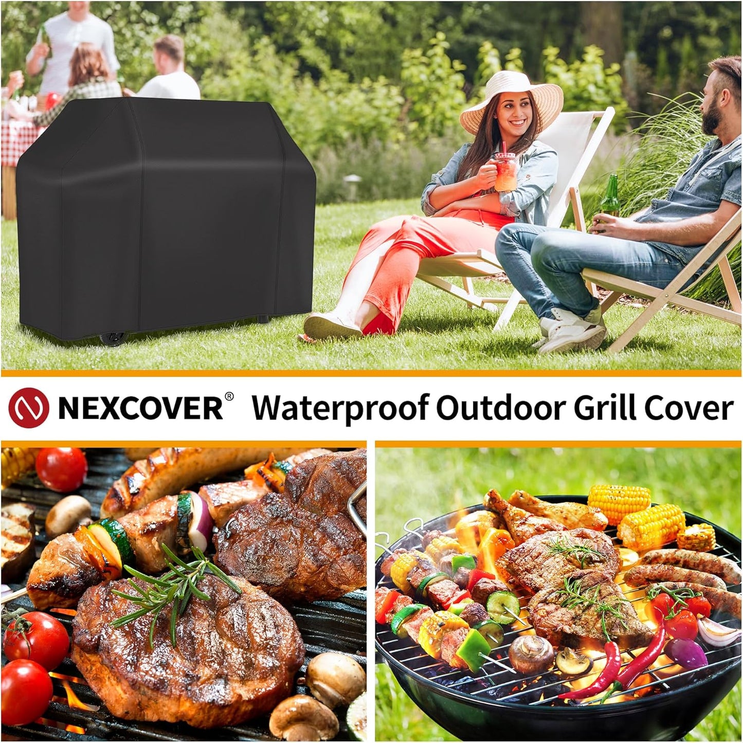 NEXCOVER BBQ Grill Cover - 55 Inch Waterproof & Fade Resistant | Fits Weber, Brinkmann, Nexgrill - Black