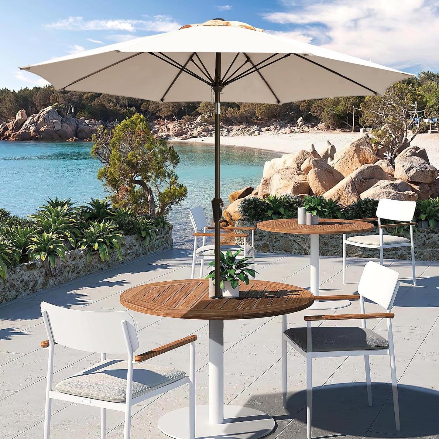 LOUNZY 9FT Large Outdoor Patio Umbrella - UV Resistant with Easy Tilt & Crank | Sturdy Fiberglass Ribs for Backyard & Pool