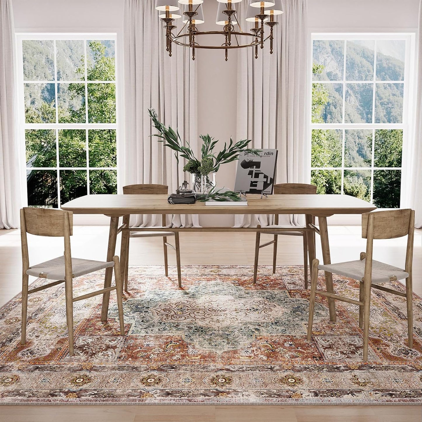 8x10 Area Rug Low Pile Carpet Non Slip Doormat Machine Washable Area Rugs for Living Room Bedroom Kitchen Hallway Dining Room Entrance Indoor-Brick