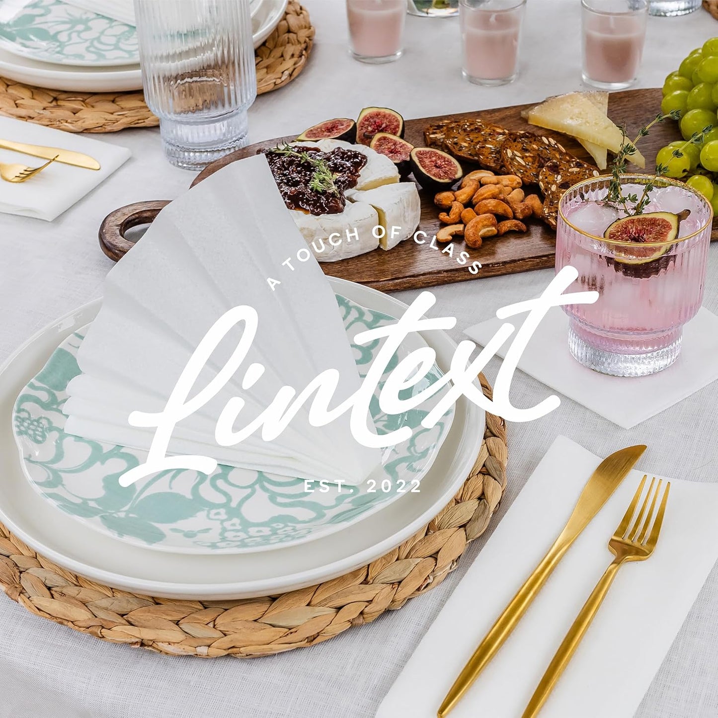 Lintext Disposable Linen-Feel Guest Towels - Soft & Absorbent 8" x 17" Paper Napkins | Pack of 300 for Events