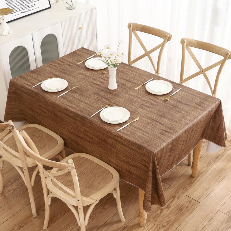 Walrus Heavy Duty Vinyl Tablecloth with Flannel Backing Waterproof Oil-Proof Plastic Table Cloth Stain-Resistant Wipeable Rectangle or Square Table Cover for Indoor and Outdoor (Wood, 60X102 Inch)