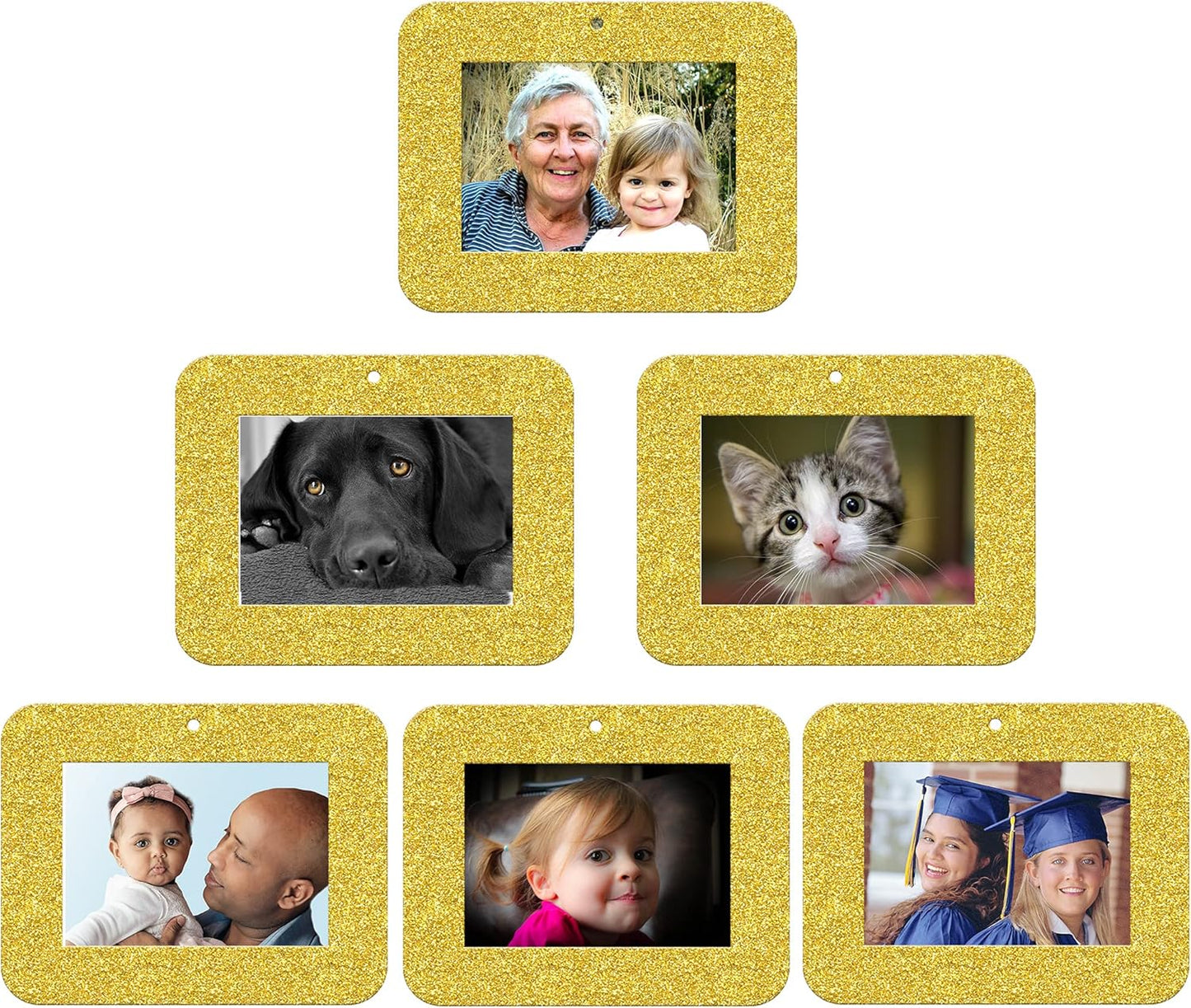 Mini Glitter Photo Christmas Ornaments - Magnetic Easy-Load Frames, Red 6-Pack