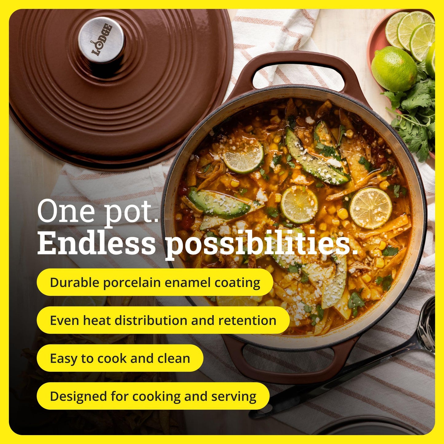 Lodge Essential Enamel Cast Iron Dutch Oven - Perfect for Bread Baking, Braising, Marinating & Slow Cooking - Features Moisture-Sealing Lid & Dual Handles - Kitchen Essentials - 6 Quarts - Burnt Sienna
