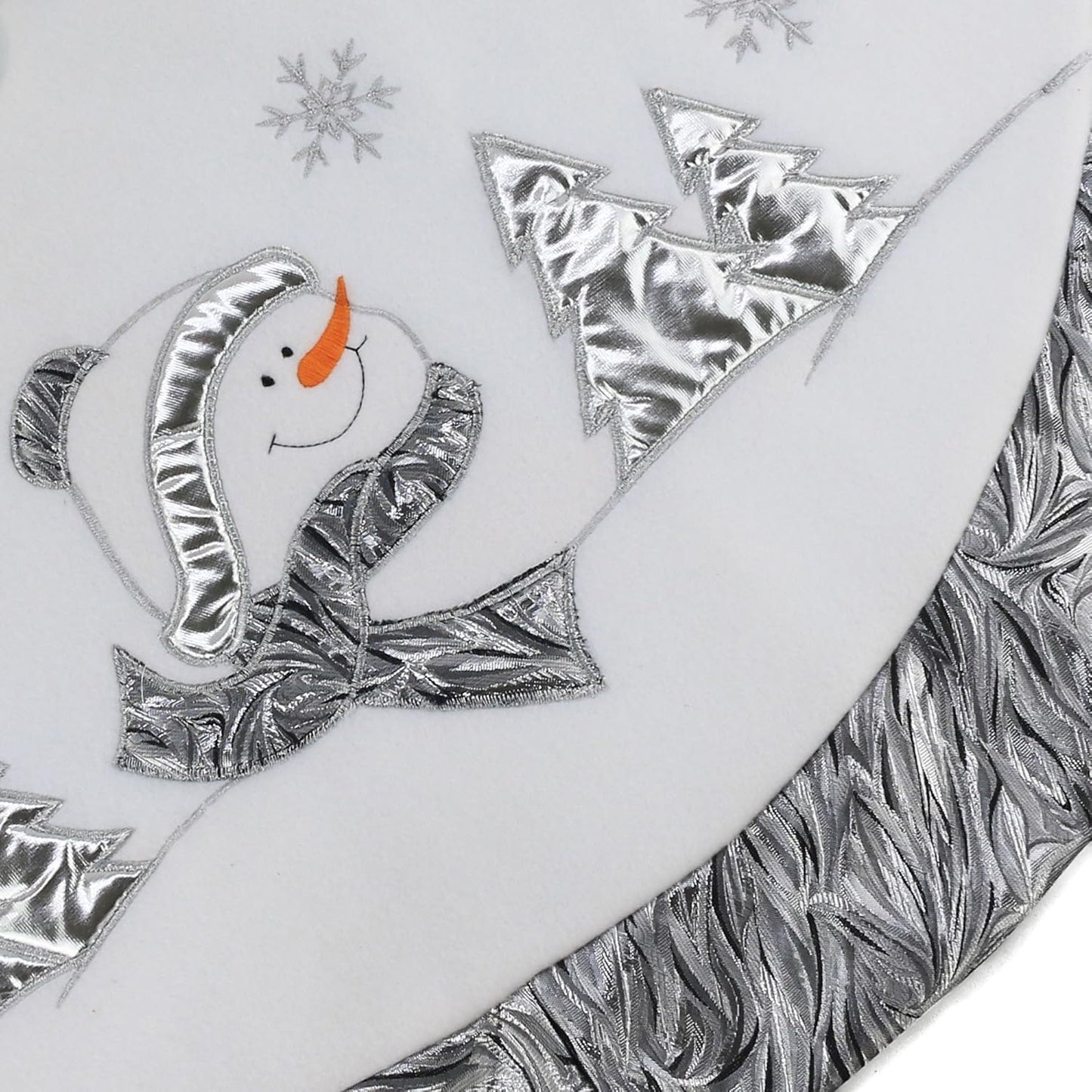 Luxury 36'' Snowman Christmas Tree Skirt - Silvery White Embroidered Snowflake with Satin Border