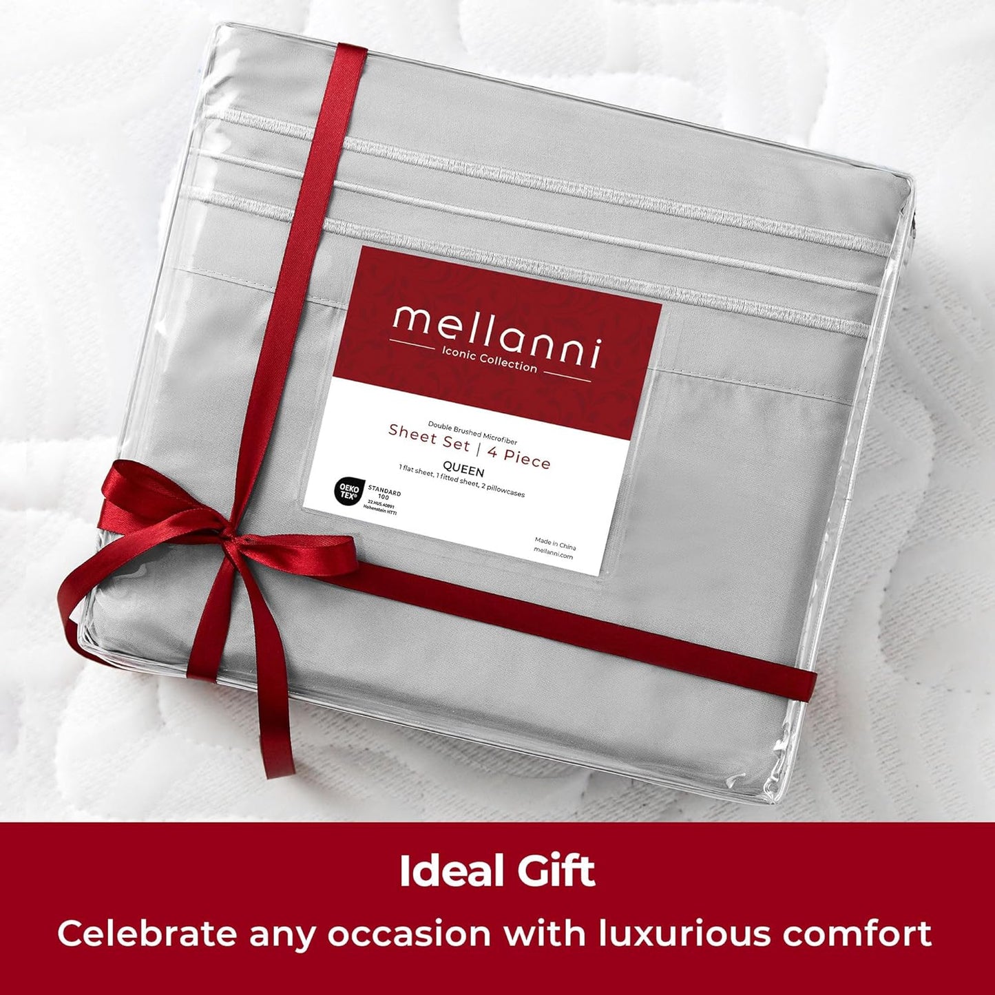 Mellanni Extra Deep Full Sheets - Hotel Luxury Ultra Soft Cooling Bedding | 4 PC Set, Light Gray