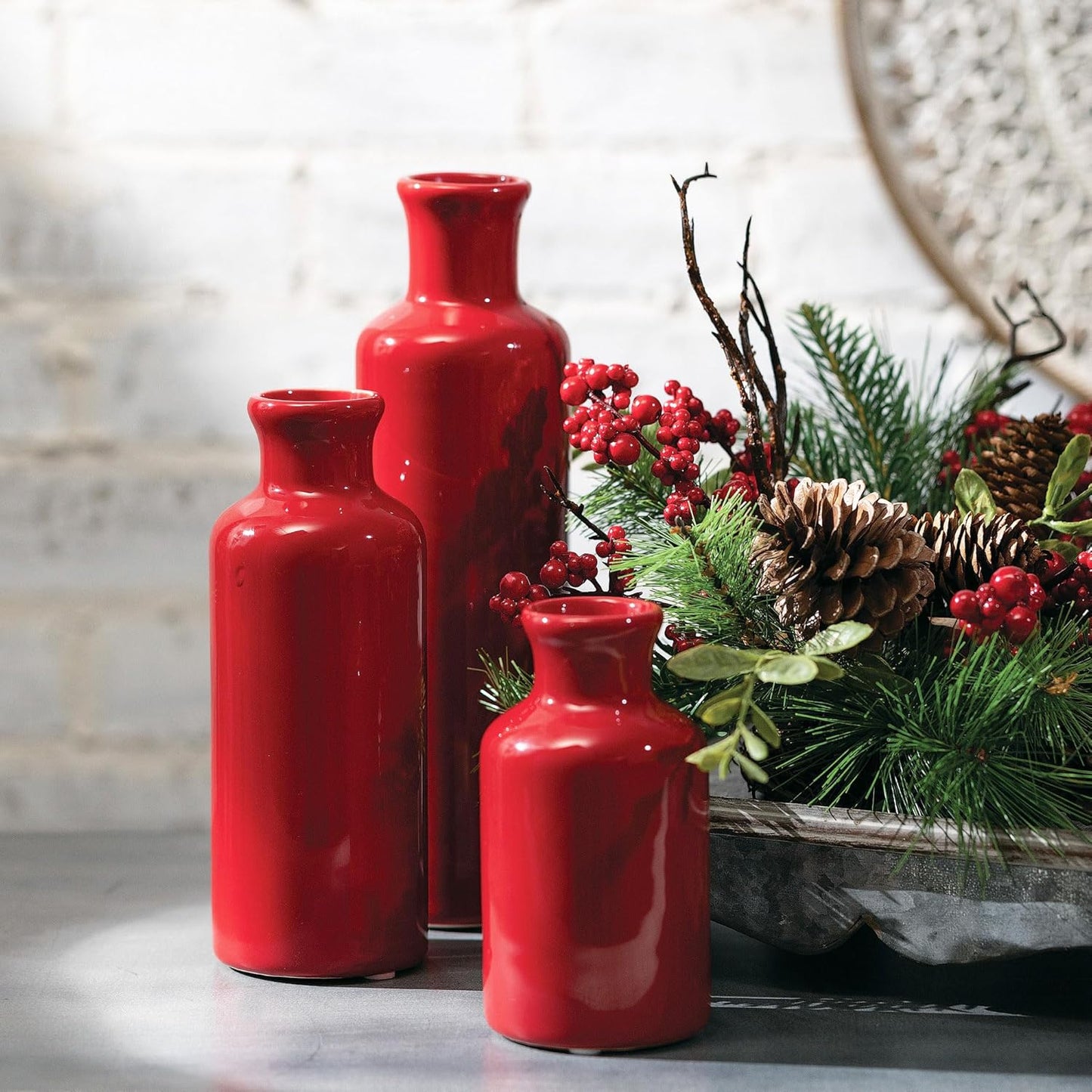 Red Vase Set - Boho Farmhouse Decor for Kitchen, Bedroom & Living Room - CM2407