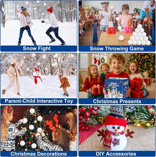 Homiar 400 Pack Plush Snow Balls - Soft Indoor & Outdoor Winter Game Toys | White Xmas Decorations