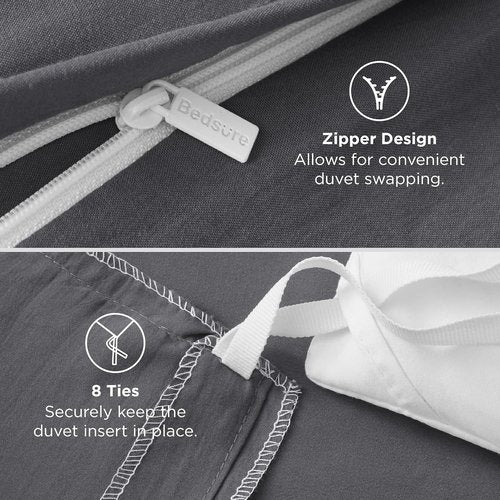 Bedsure Charcoal Grey Duvet Cover Set - Soft 3-Piece Queen Size with Zipper Closure | 90x90 Inches