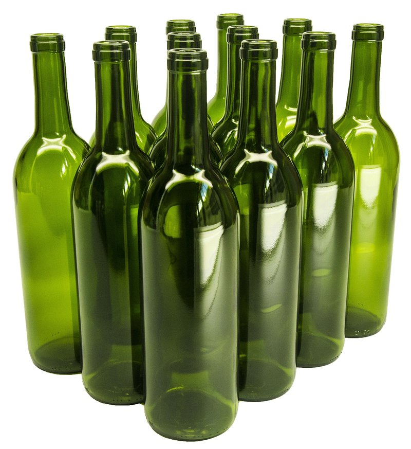 North Mountain Supply - W5CG 750ml Glass Bordeaux Wine Bottle Flat-Bottomed Cork Finish - Case of 12 - Champagne Green