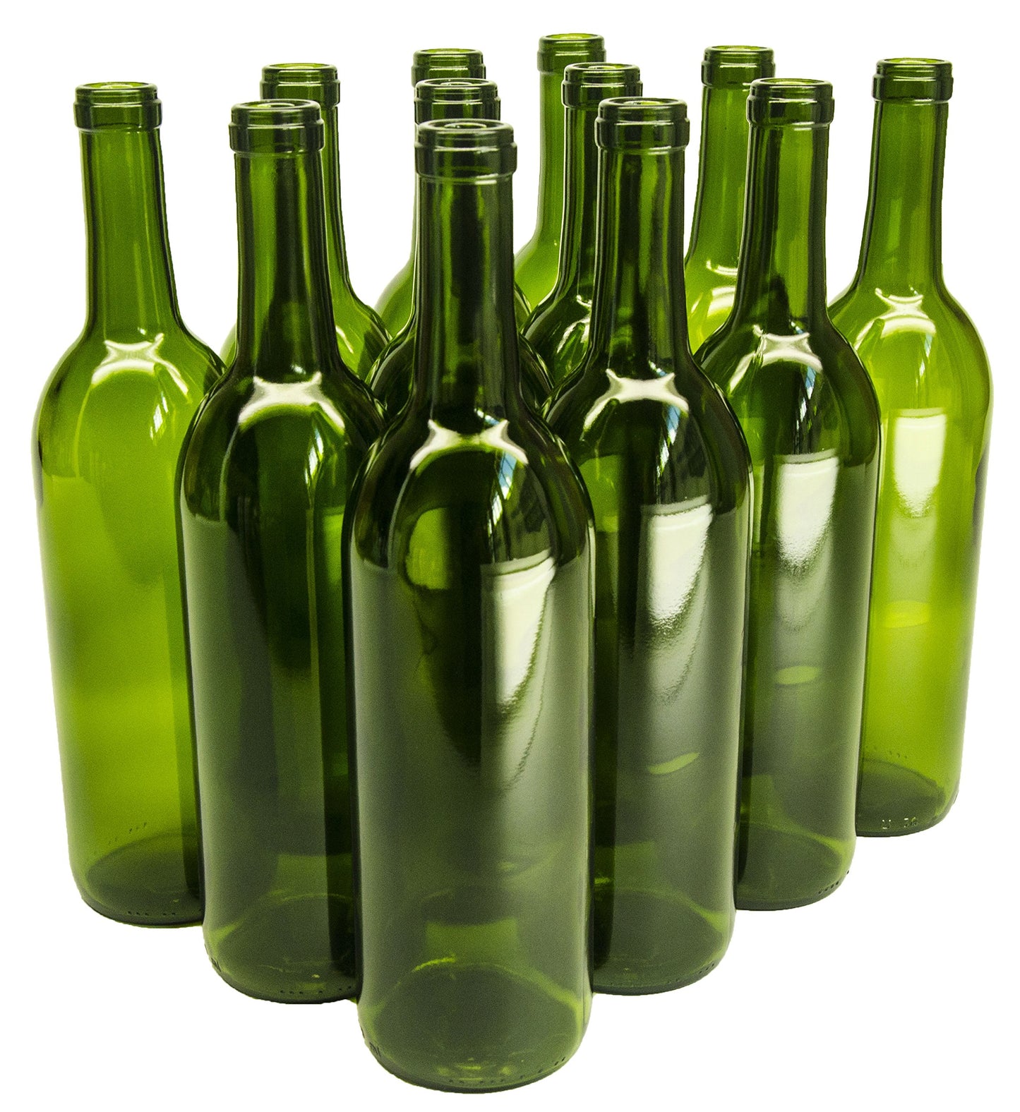 North Mountain Supply - W5CG 750ml Glass Bordeaux Wine Bottle Flat-Bottomed Cork Finish - Case of 12 - Champagne Green