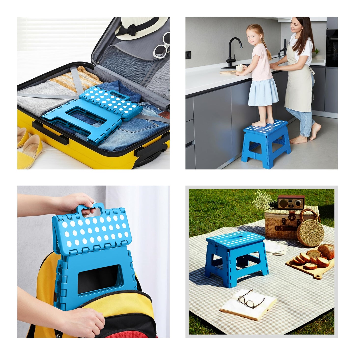 Utopia Home Folding Step Stool with Handle – 9 Inch Anti Slip Collapsible Stool – Holds Up to 300 lbs – Sturdy Plastic Step Stool Foldable for Kitchen, Bathroom and Home Use (1-Pack, Blue)