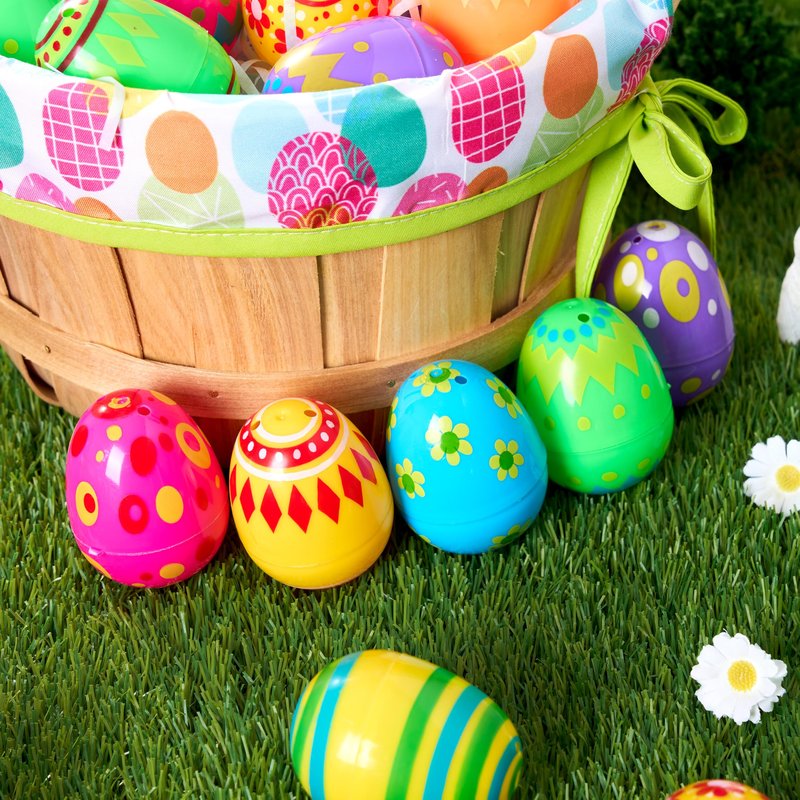 JOYIN 50 Pcs Plastic Printed Bright Easter Eggs 2.3" Tall for Easter Hunt, Basket Stuffers Fillers, Classroom Prize Supplies, Filling Treats and Party Favor