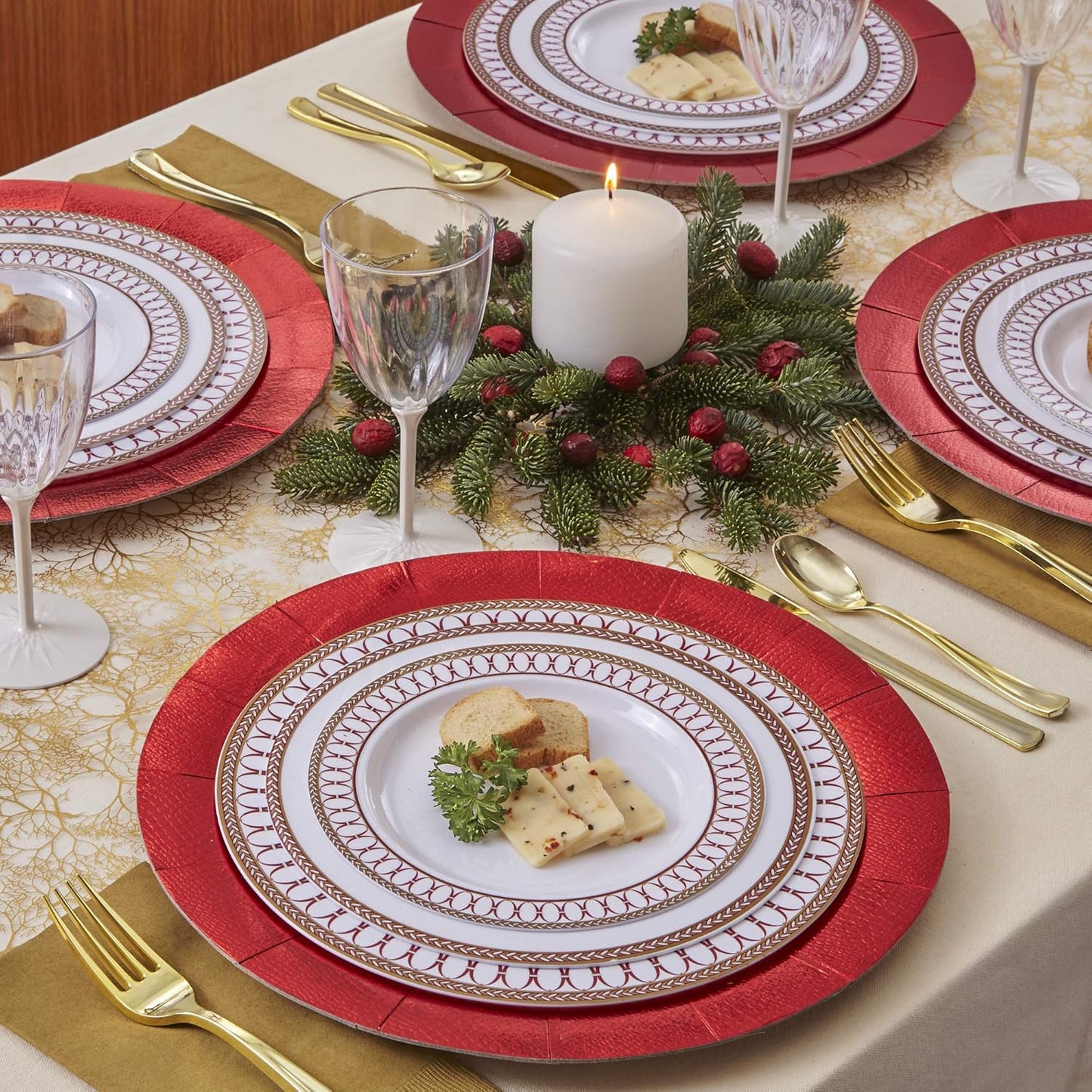 Elegant Silver Disposable Charger Plates Set - 10 Heavy Duty 13” Dinner Plates for Fine Dining & Celebrations