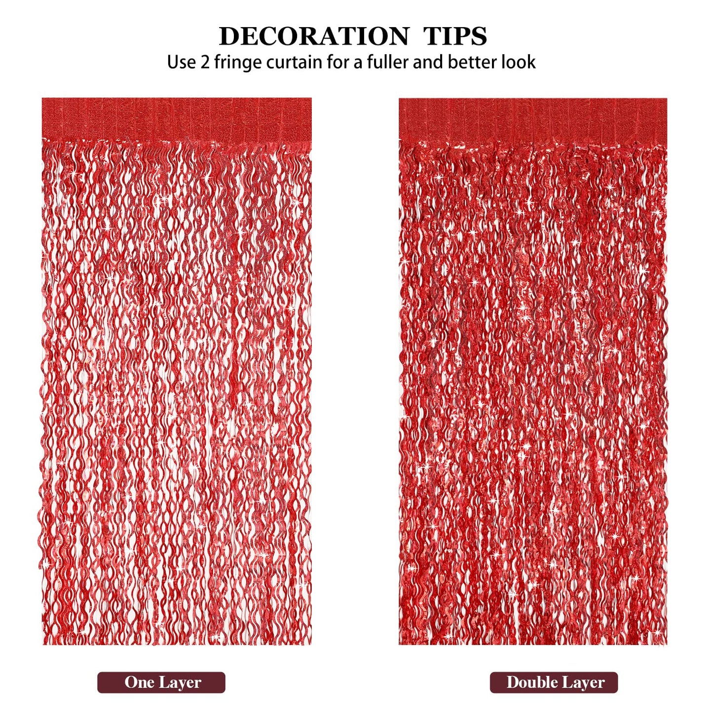 3 Pack Red Backdrop Curtain - CYLMFC 3.3 ft x 6.6 ft Foil Backdrop Curtain Streamers Birthday Decorations for Birthday Party Christmas Graduation Decor