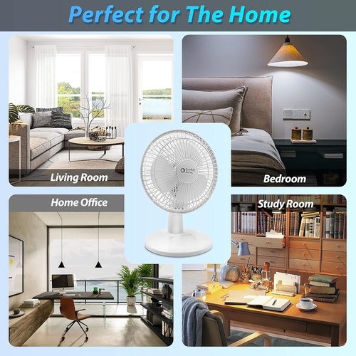 Comfort Zone CZ6D 6" Quiet Portable Desk Fan - 2-Speed Adjustable Clip Fan in White