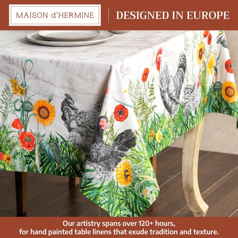Maison d' Hermine Table Cloth Rectangle Table 100% Cotton 60 x 90 Inches Tablecloth Reusable Decorative for Dining Kitchen Room Farmhouse Home Gifts for Mothers Day Spring Summer - Basse Cour