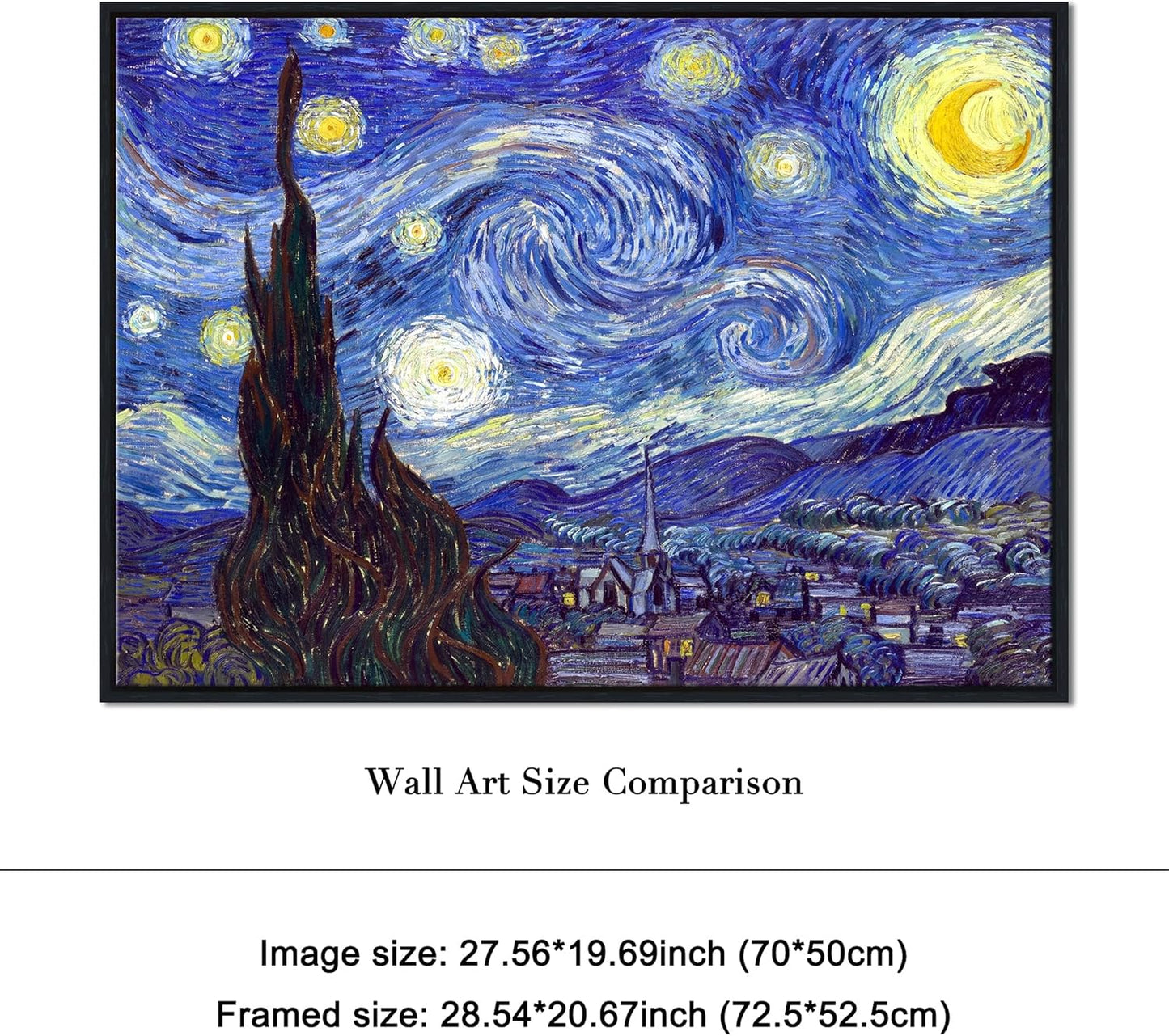 Pyradecor Black Framed Canvas Wall Art Large Starry Night Van Gogh Oil Paintings Reproduction Canvas Prints Abstract Pictures for Home Office Decorations