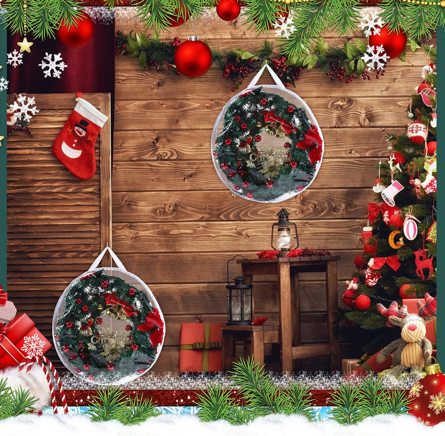Shappy Clear Christmas Wreath Storage Container - 24 Inch Bag with Dual Zippers & Reinforced Handles