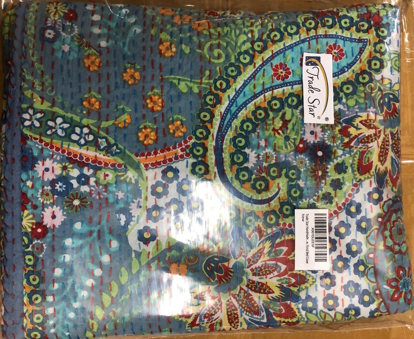 Trade Star Handmade Paisley Printed Quilt Twin Size Kantha Bedding Indian 100% Cotton Bedspread Bohemian Throw Floral Bed Cover for Home Decor