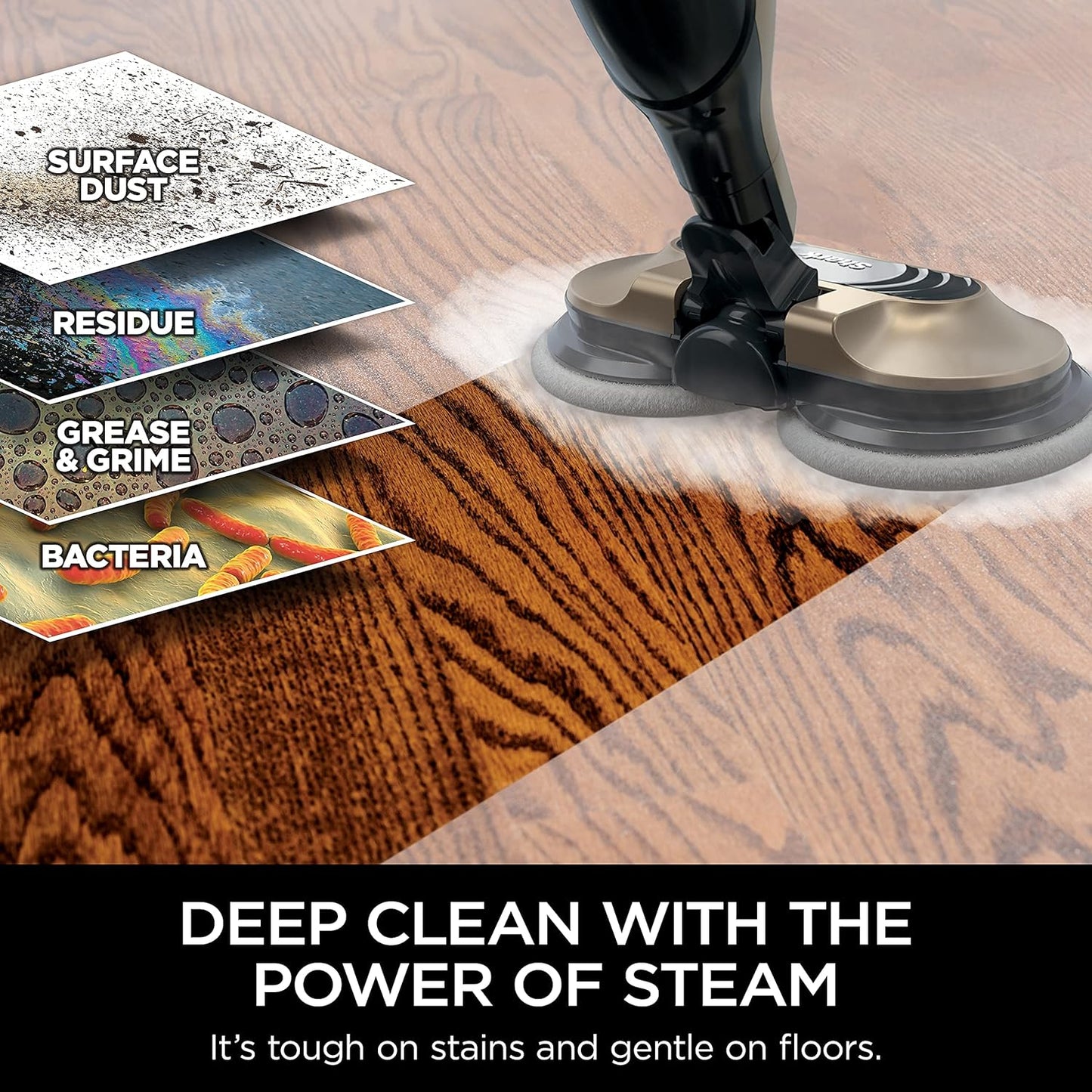 Shark S7001 Mop - Scrub & Sanitize Hard Floors with 4 Washable Pads | 3 Steam Modes & LED Headlights