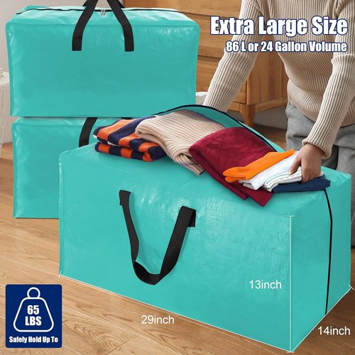 Cosy Family Extra Large Moving Bags - 8 Pack with Strong Handles & Backpack Straps, Space-Saving Storage Totes in Aquamarine