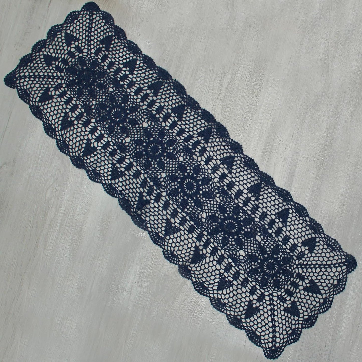 Handmade Crochet Lace Table Runner 15x51 Inch - Elegant White Décor