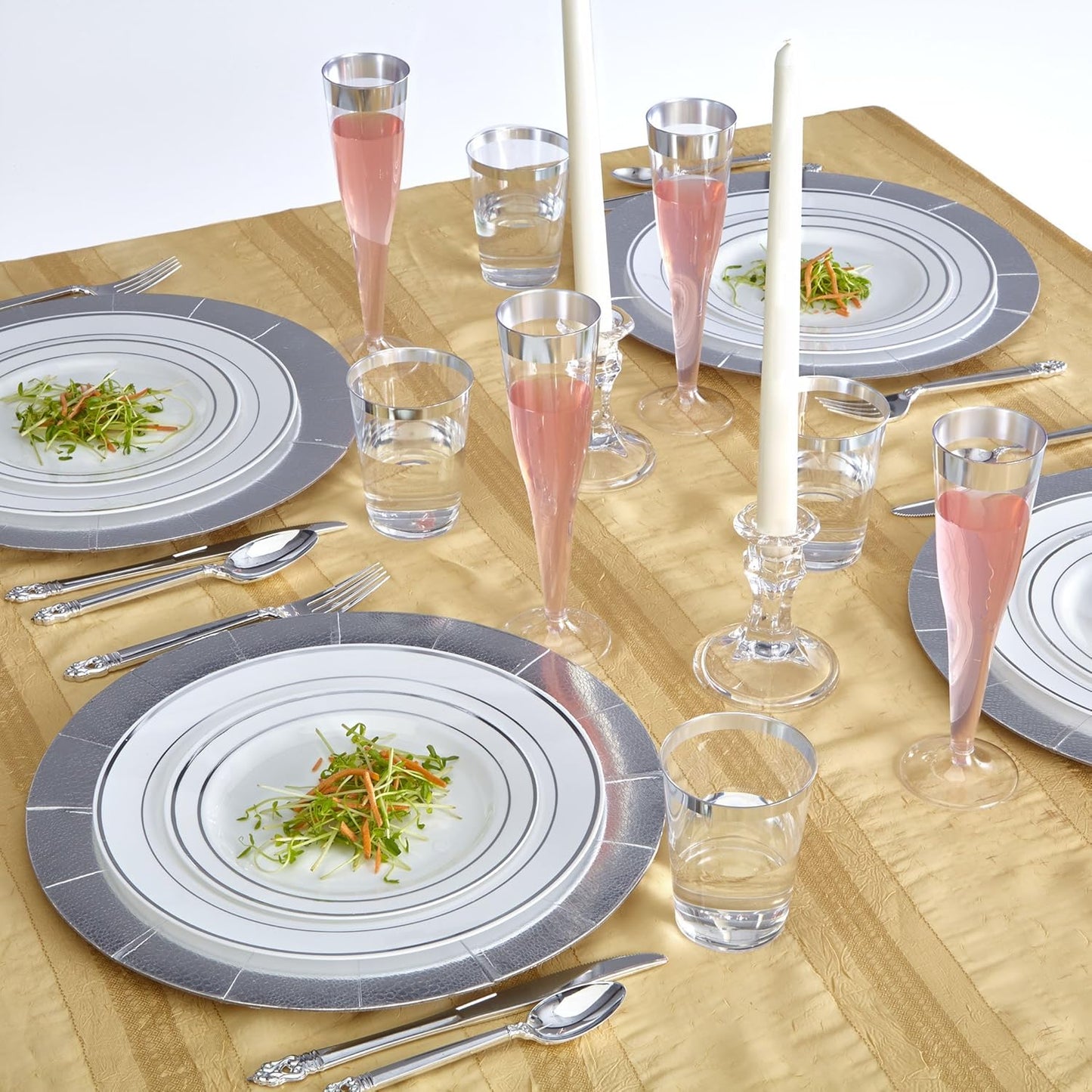 Elegant Silver Disposable Charger Plates Set - 10 Heavy Duty 13” Dinner Plates for Fine Dining & Celebrations