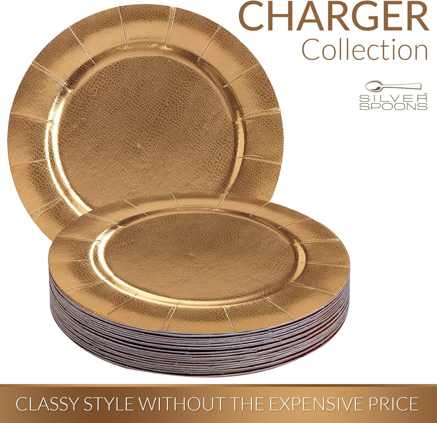 Elegant Silver Disposable Charger Plates Set - 10 Heavy Duty 13” Dinner Plates for Fine Dining & Celebrations