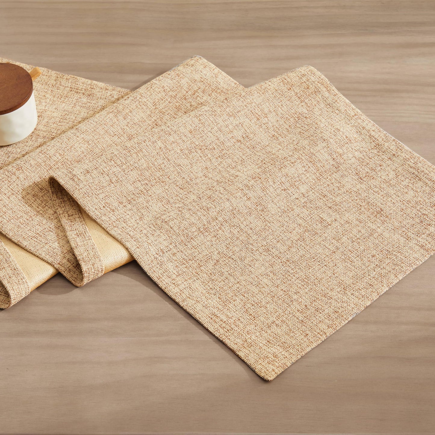 ZeeMart Burlap Style Farmhouse Table Runners 36 Inches Long, Beige Rustic Woven Dining Table Runner for Everyday Use, 14x36 Inches, Oatmeal Beige