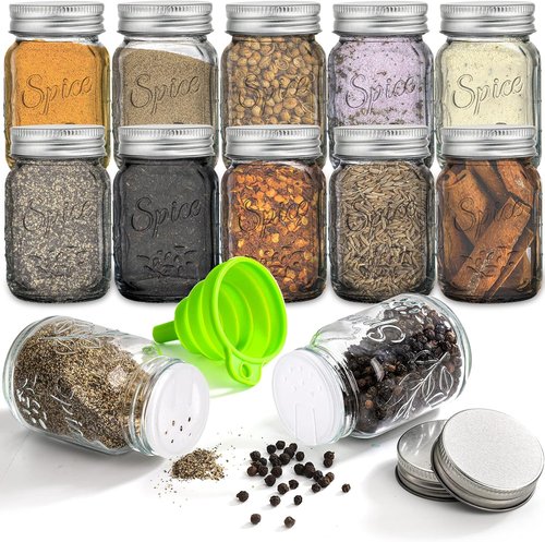 Coloch 30 Pack Glass Mason Spice Jars - 4 Oz with Shaker Lids & Airtight Metal Caps | Perfect for Herbs & Spices