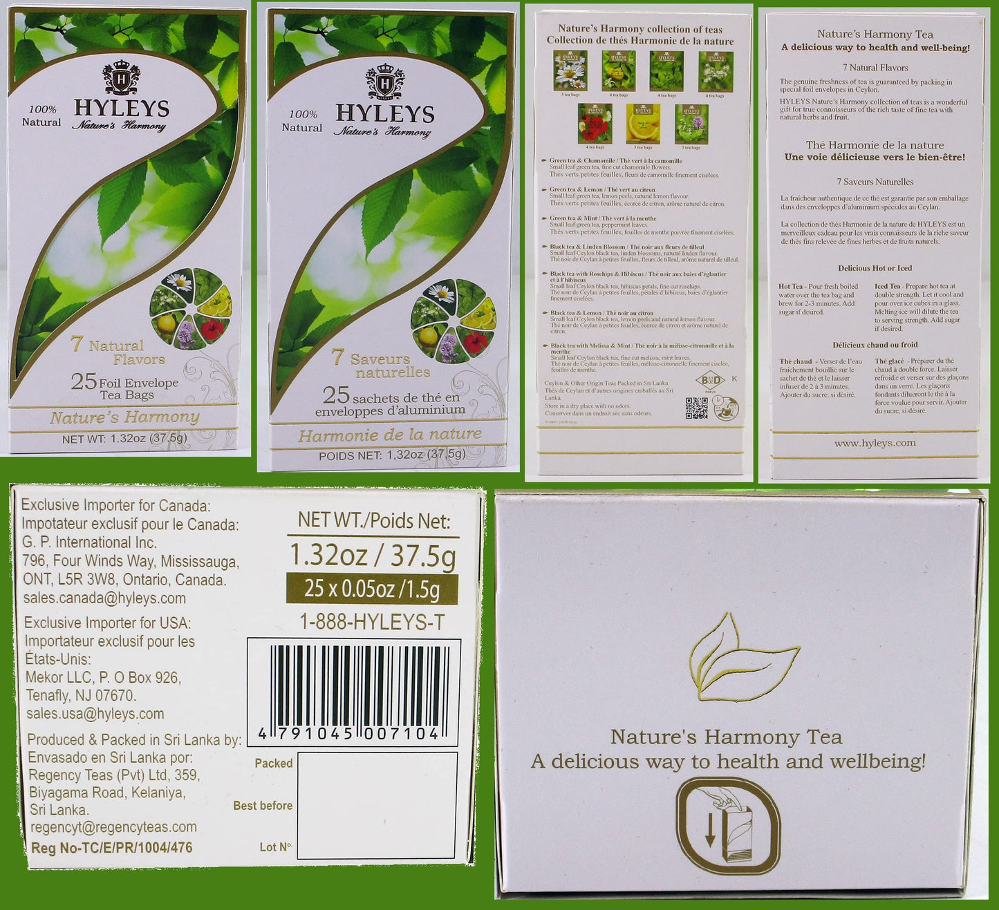 Hyleys Green and Black Tea 7 Assorted Flavors - 25 Tea Bags - 12 Pack - 300 Tea Bags total
